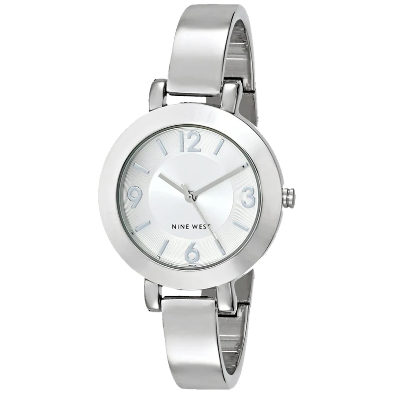Nine West Womens NW 1631SVSB Silver Tone Sunray Dial and Bangle Watch