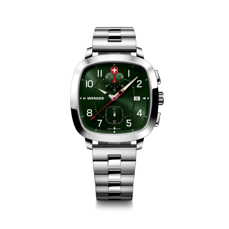 Wenger Vintage Sport Chrono Green Dial Stainless Steel Bracelet Men?s Watch 01.1933.112