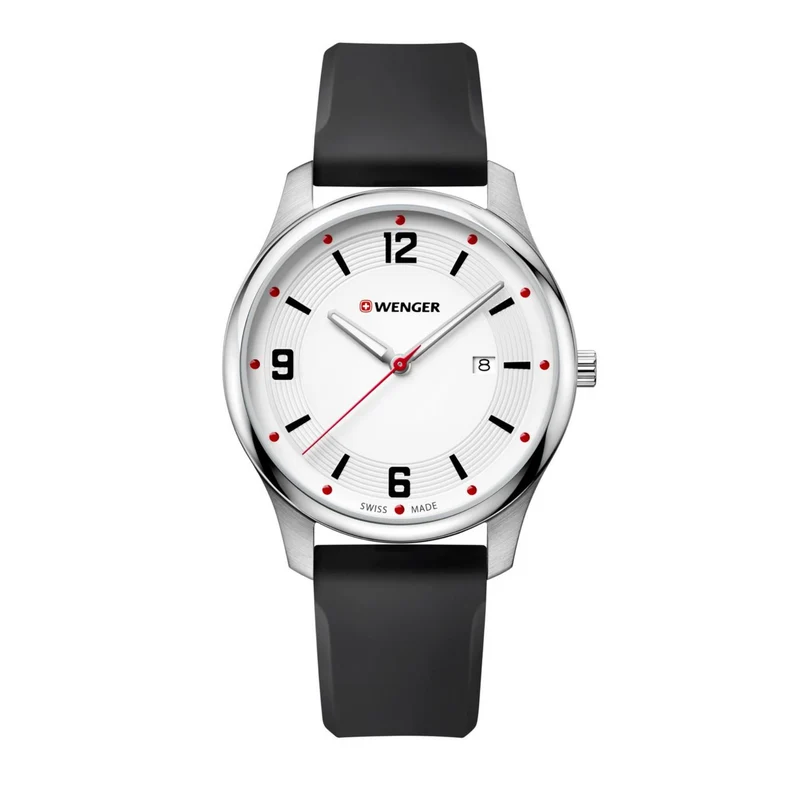 Wenger City Active White Dial Black Silicone Strap Men's Watch 01.1441.108