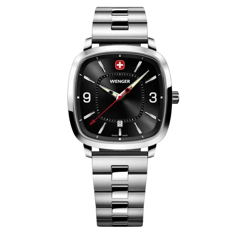 Wenger Vintage Sport Quartz Black Dial Stainless Steel Bracelet Men's Watch 01.1921.108