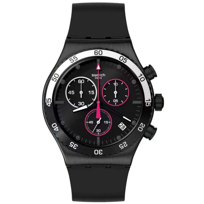 Swatch Magenta At Night Black Dial Quartz Chronograph Men's Watch YVB413