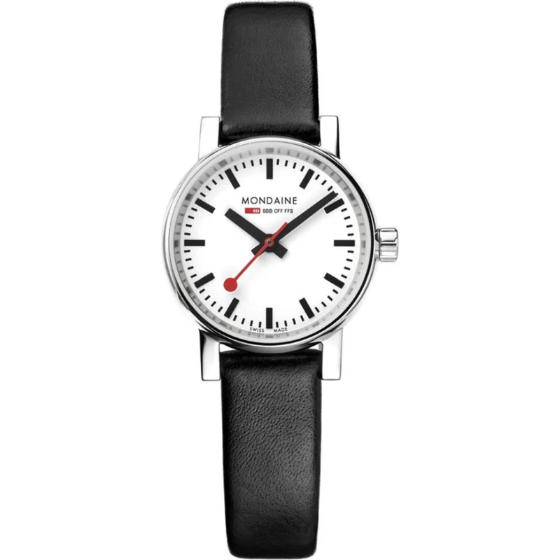 Mondaine evo2 Petite Stainless Steel Case Black Leather Strap Ladies Watch MSE.26110.LB 26mm