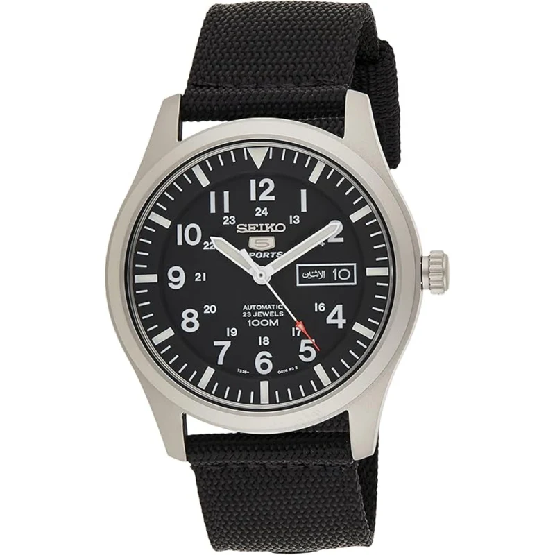 Seiko 5 Sports Military Automatic Black Dial NATO Canvas Strap Men's Watch SNZG15K1