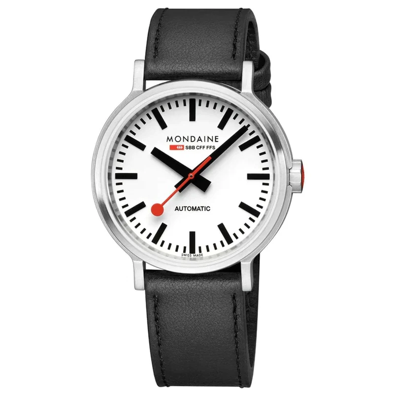 Mondaine The Original 41mm White Dial Leather Automatic Watch MST.4161B.LBV