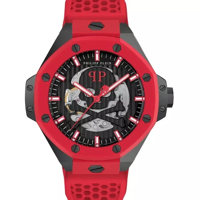 Reloj Philipp Plein PWPFA0524 B2 automático de correa de silicona Skeleton Royal Red para hombre de 46 mm