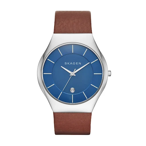 Reloj Skagen Grenen de cuarzo con esfera azul y correa de cuero para hombre SKW6160
