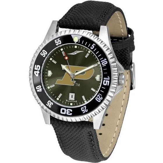 Purdue Boilermakers Mens Competitor Ano Poly/Leather Band Watch w/ Colored Bezel