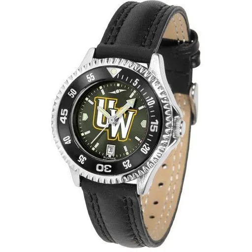 Wyoming Cowboys Ladies Competitor Ano Poly/Leather Band Watch w/ Colored Bezel