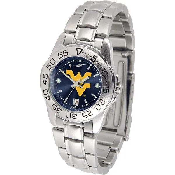 West Virginia Mountaineers Ladies AnoChrome Steel Band Sports Watch