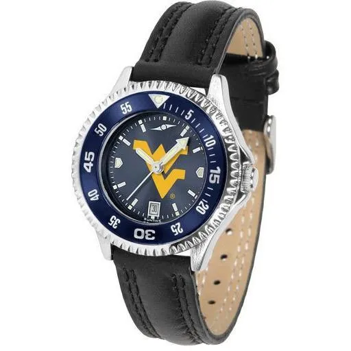 West Virginia Mountaineers Ladies Competitor Ano Poly/Leather Band Watch w/ Colored Bezel