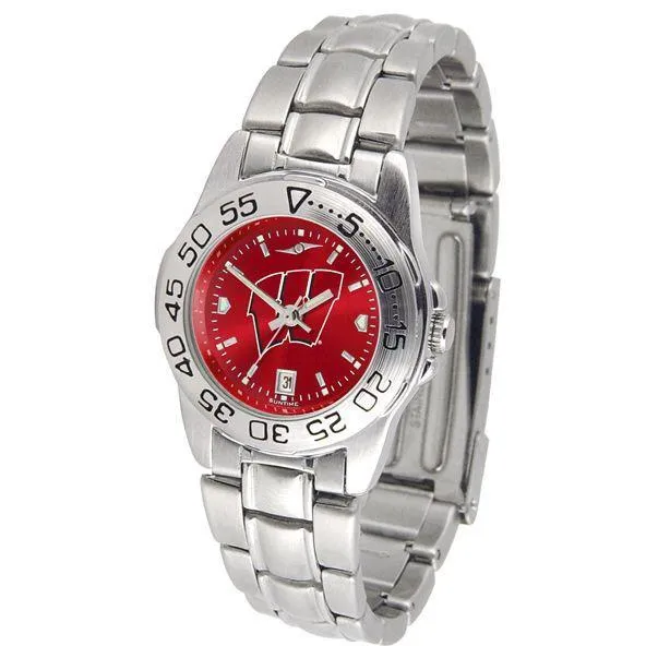 Wisconsin Badgers Ladies AnoChrome Steel Band Sports Watch