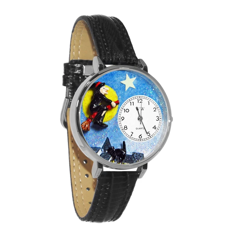 Halloween Flying Witch Watch in Silver (Large)