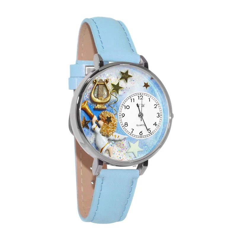 Angel with Harp Watch in Silver (Large)