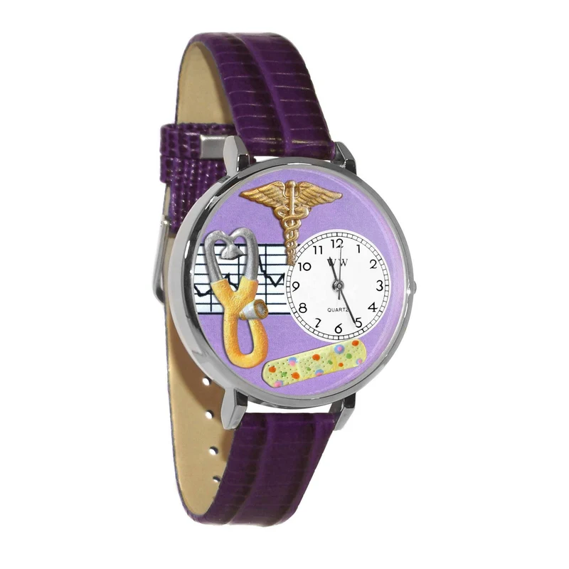 Nurse 2 Purple Watch in Silver (Large)