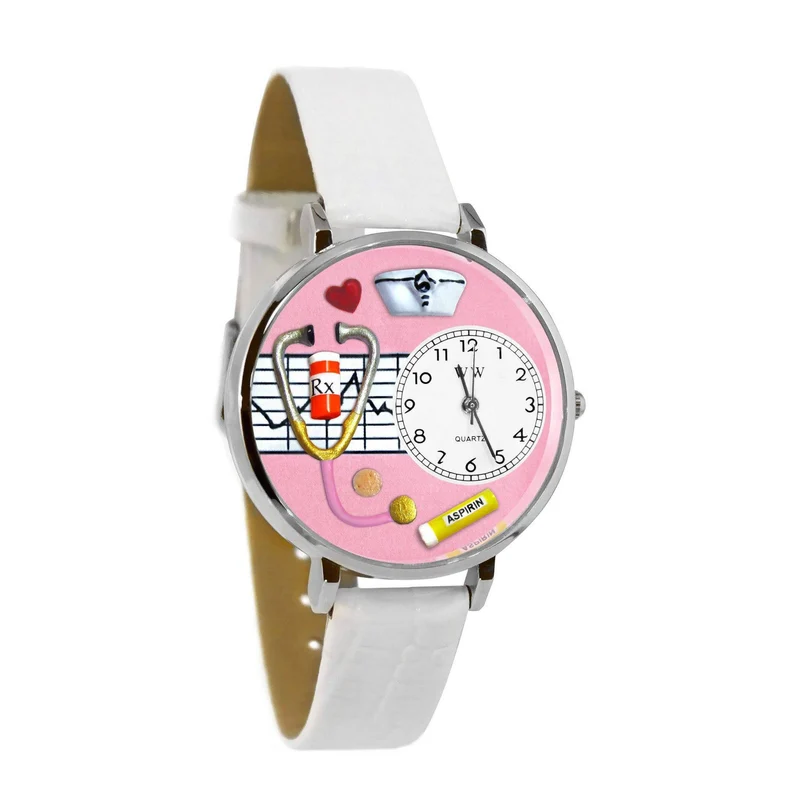 Nurse Pink Watch in Silver (Large)