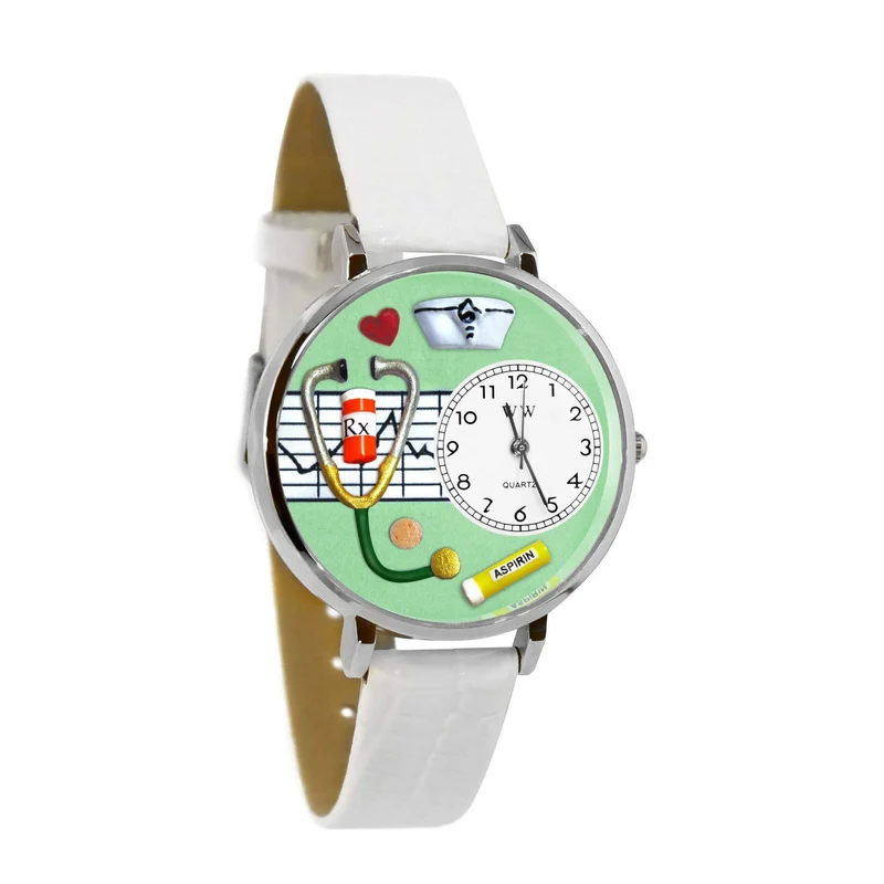 Nurse Green Watch in Silver (Large)