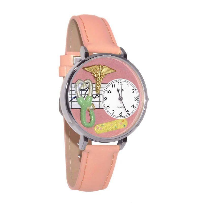 Nurse 2 Pink Watch in Silver (Large)