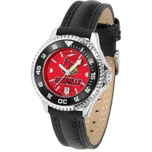 Louisville Cardinals Ladies Competitor Ano Poly/Leather Band Watch w/ Colored Bezel