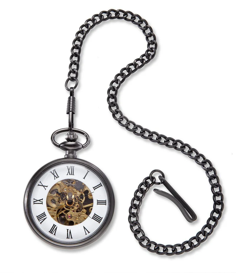 Gunmetal Gray Exposed Gears Pocket Watch - Personalized