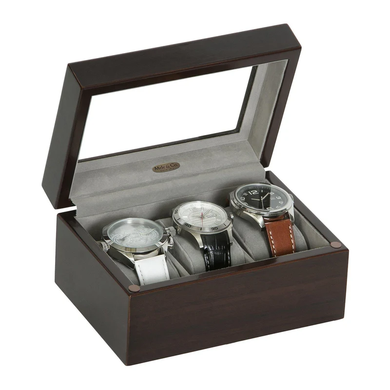 Granby Glass Top Wooden Watch Box in Mahogany Finish