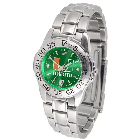 Miami Hurricanes Ladies AnoChrome Steel Band Sports Watch