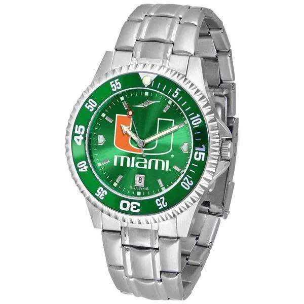 Miami Hurricanes Mens Competitor AnoChrome Steel Band Watch w/ Colored Bezel