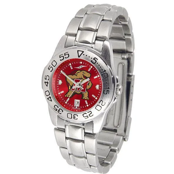 Maryland Terrapins Ladies AnoChrome Steel Band Sports Watch