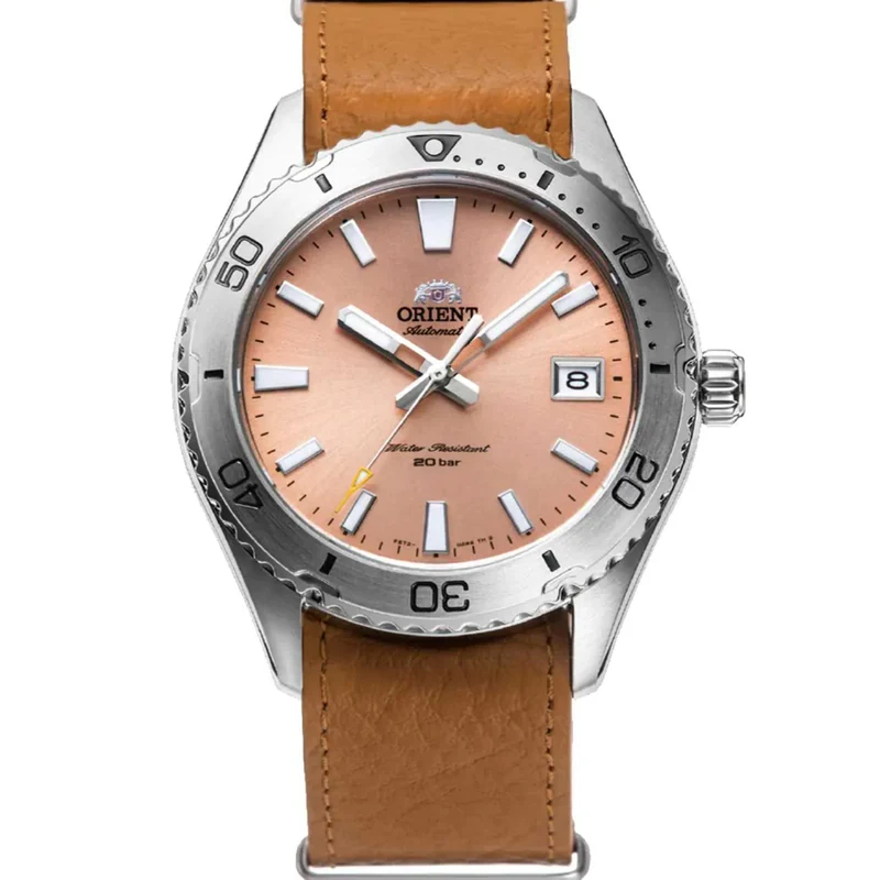 Orient Mako 40mm Orange Dial Leather Mens Automatic Watch RA-AC0Q05P10B