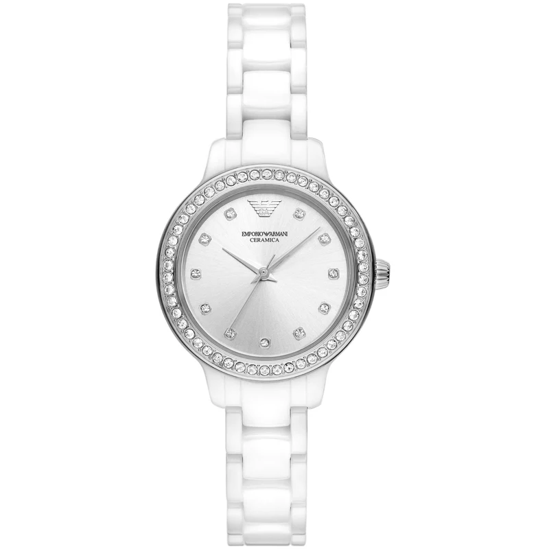 Emporio Armani Cleo 32mm Silver Dial Ceramic Ladies Quartz Watch AR70013