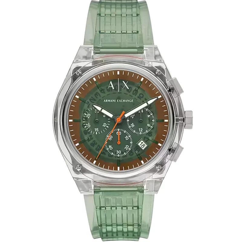 Armani Exchange Rafael 44mm Chronograph Green Dial Polyurethane Mens Quartz Watch AX4165