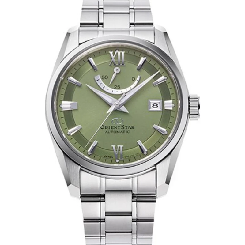 Orient Star Contemporary 38.5mm Power Reserve Green Dial Steel Mens Watch Automatic RE-AU0107E00B