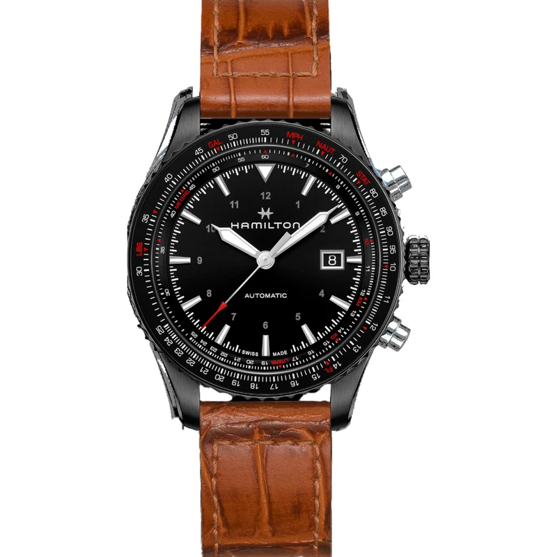 Hamilton Khaki Aviation 42mm Black Dial Leather Mens Automatic Watch H76625530