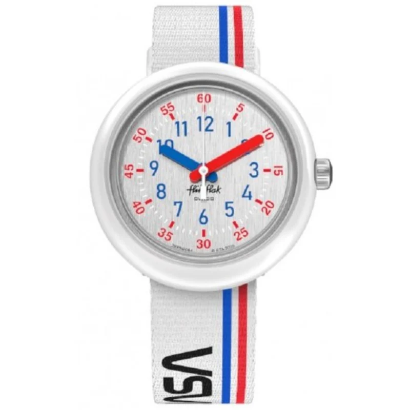 Flik Flak 3-2-1 Liftoff! Quartz Silver Dial White Recycled PET Strap Children's Watch FPNP094