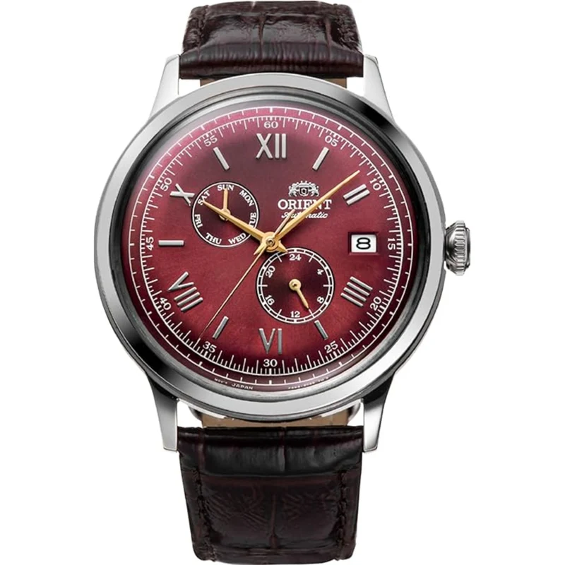 Orient Bambino 40mm Sub Dials Red Dial Leather Mens Automatic Watch RA-AK0705R10B