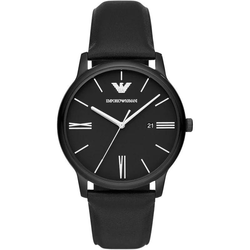 Emporio Armani Gianni T-Bar 42mm Black Dial Leather Mens Quartz Watch AR11573