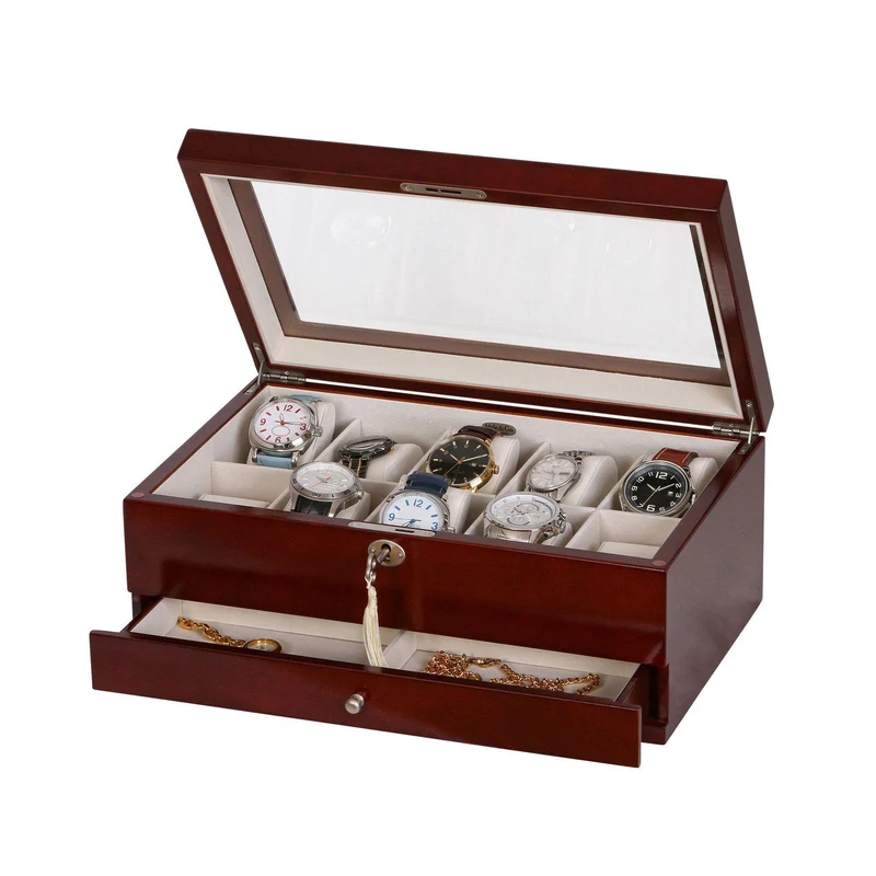 Christo Glass Top Wooden Watch Box in Walnut Finish