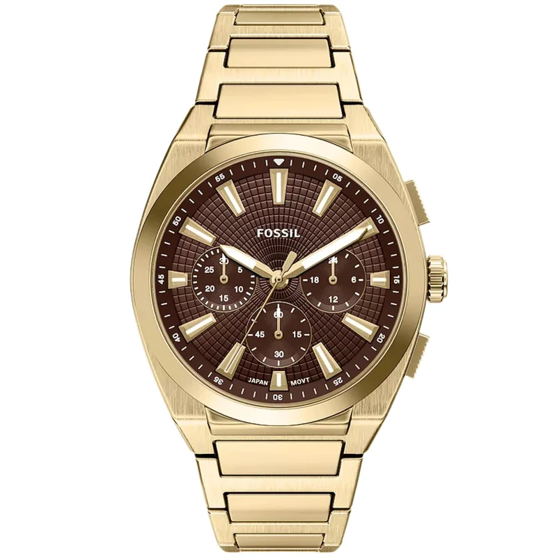 Fossil Everett 44mm Chronograph Brown Dial Steel Mens Quartz Watch FS6184