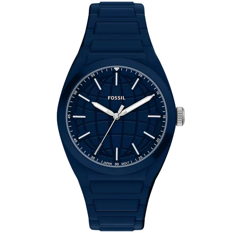 Fossil Everett 42mm Blue Dial Silicone Mens Quartz Watch FS6177