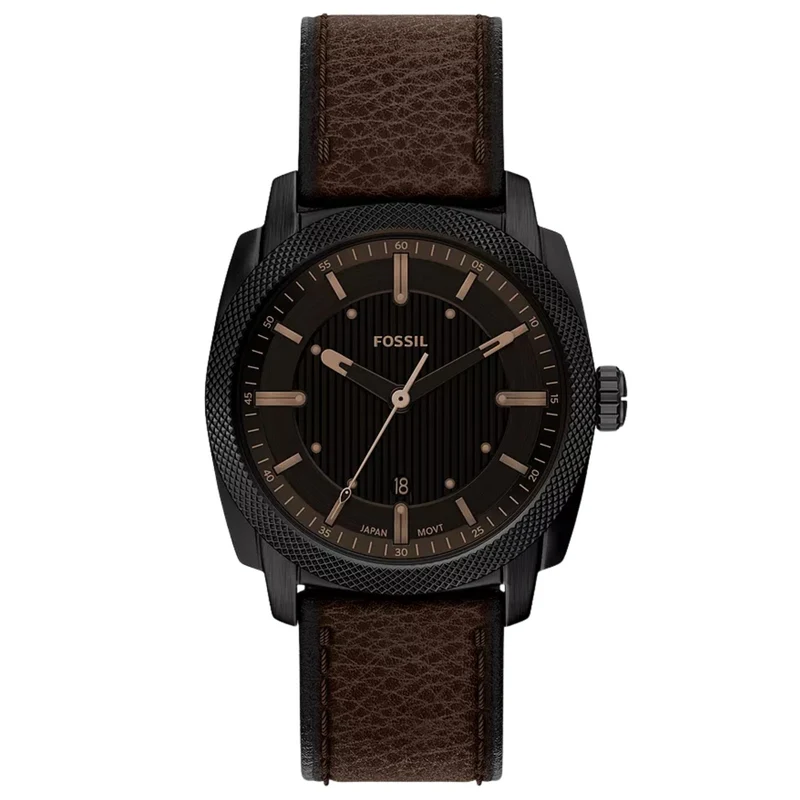 Fossil Machine 41mm Black Dial Leather Mens Quartz Watch FS6187