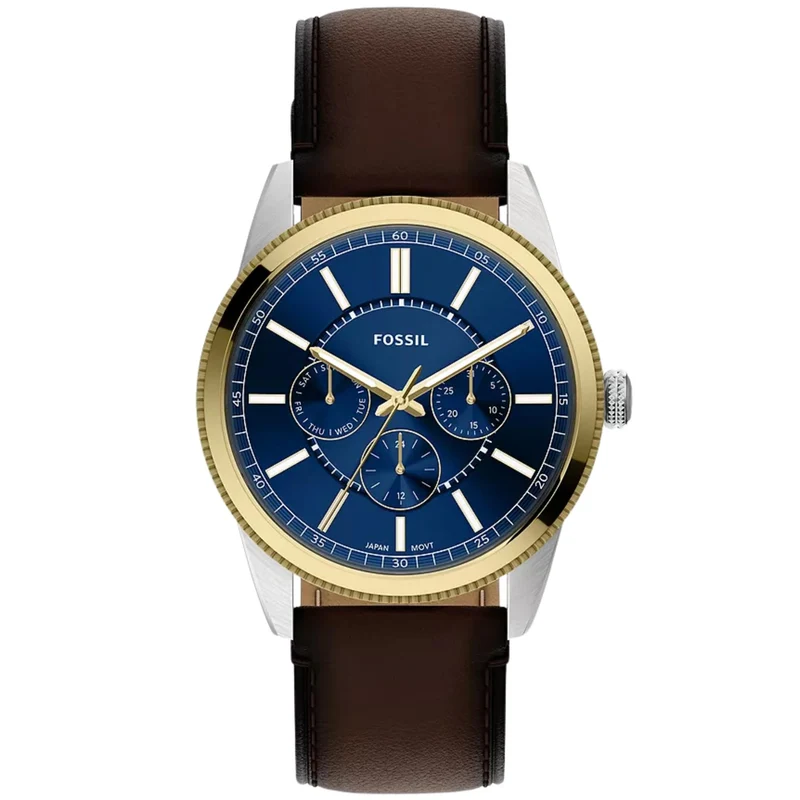 Fossil Pearson 42mm Multifunction Blue Dial Leather Mens Quartz Watch FS6195