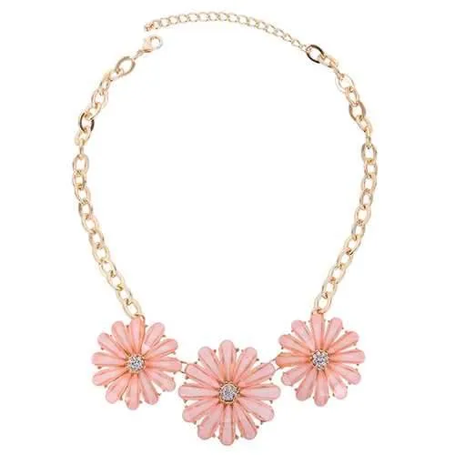 Pink Crystal Flower Pendant Necklace For Women