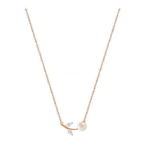 S925 Sterling Silver Rhinestone Artificial Pearl Leaves Short Clavicle Necklace
