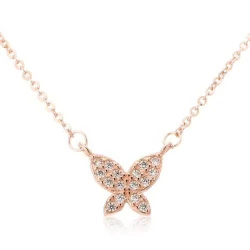 S925 Silver Micro Rhinestone All-match Butterfly Clavicle Necklace