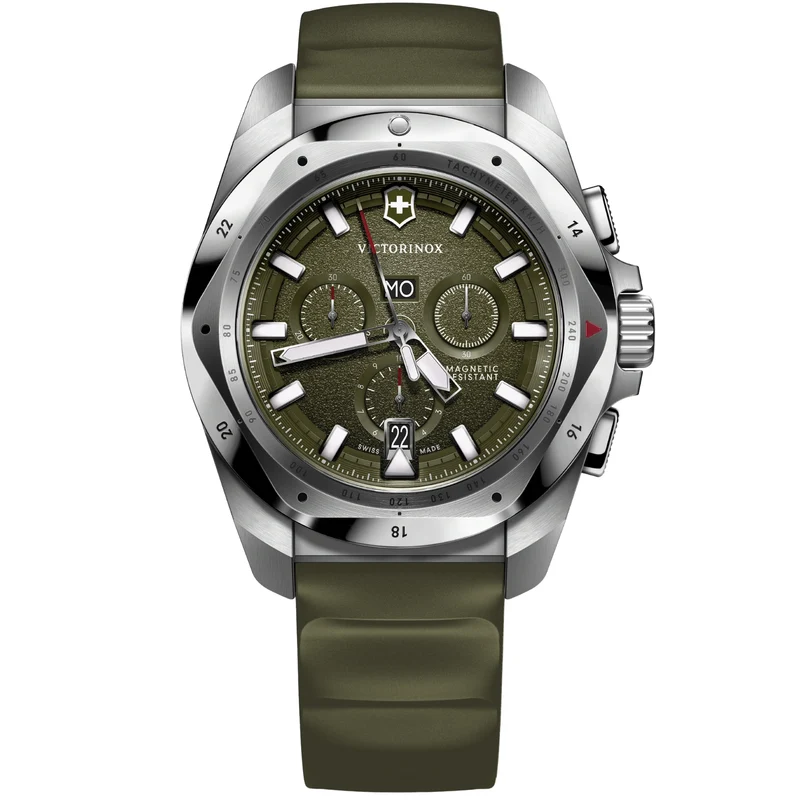 Victorinox I.N.O.X. 43mm Green Dial Rubber Mens Quartz Watch 242081
