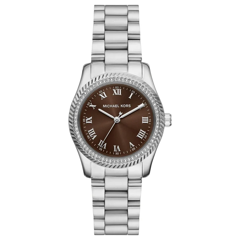 Michael Kors Lexington Pavé 33mm Brown Dial Steel Ladies Quartz Watch MK7624