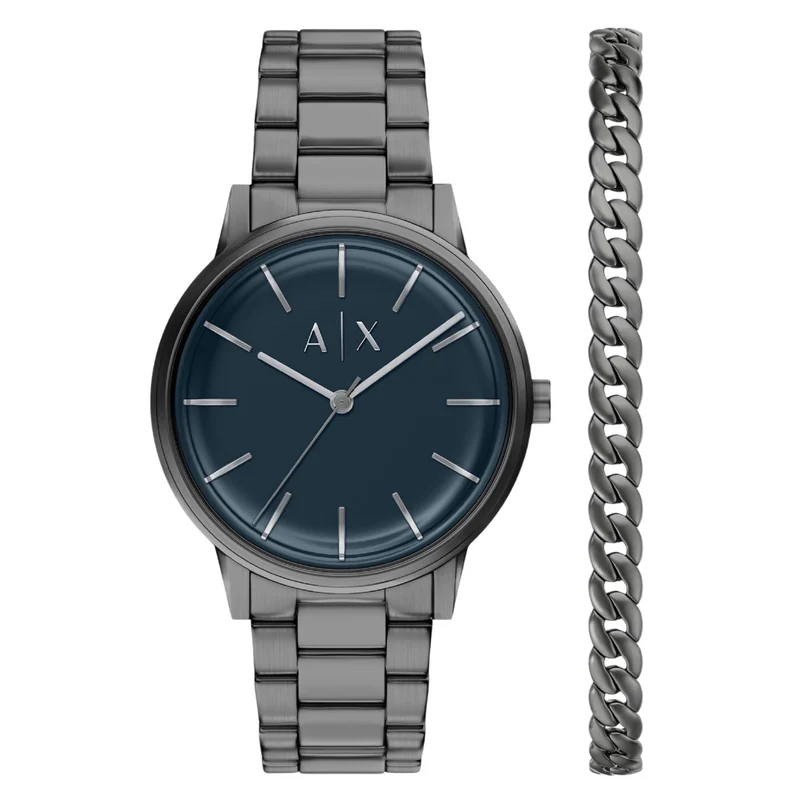 Armani Exchange Cayde 42mm Blue Dial Steel Mens Quartz Watch AX7183SET