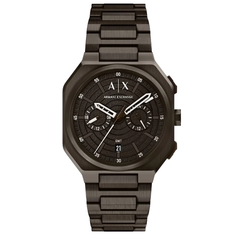 Armani Exchange Bass 40mm Dual-Time Black Dial Steel Mens Quartz Watch AX1479