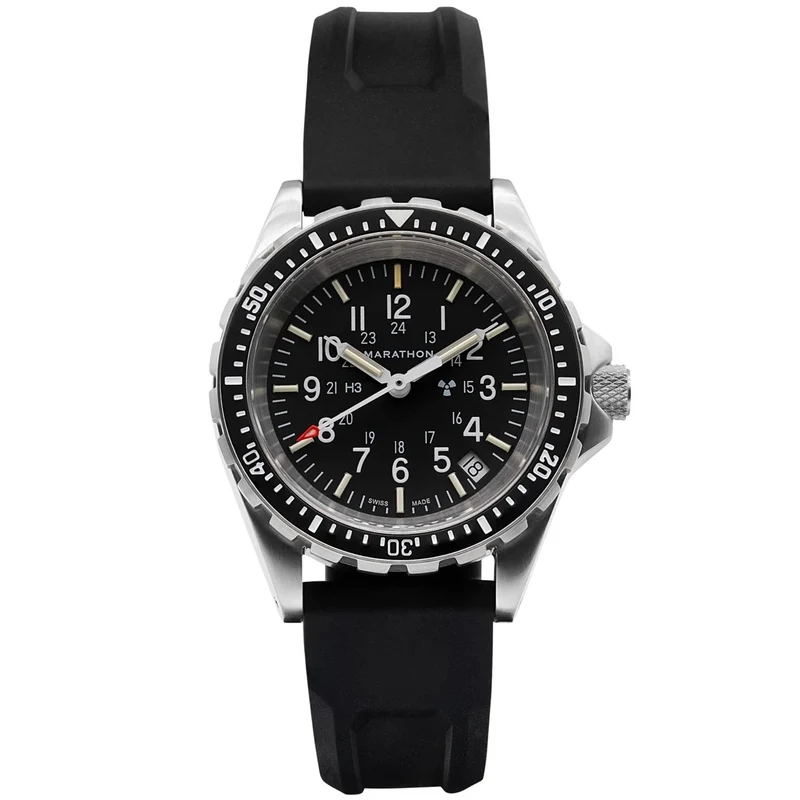 Marathon MSAR 36mm Black Dial Rubber Mens Quartz Watch WW194027SS-0130
