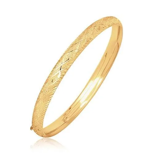 14k Yellow Gold Diamond Cut Design Dome Motif Children's Bangle, size 5.5''