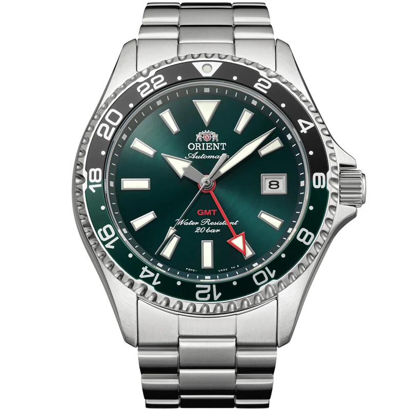 Orient Mako GMT 43mm Green Dial Steel Mens Automatic Watch RA-BC0002E30B